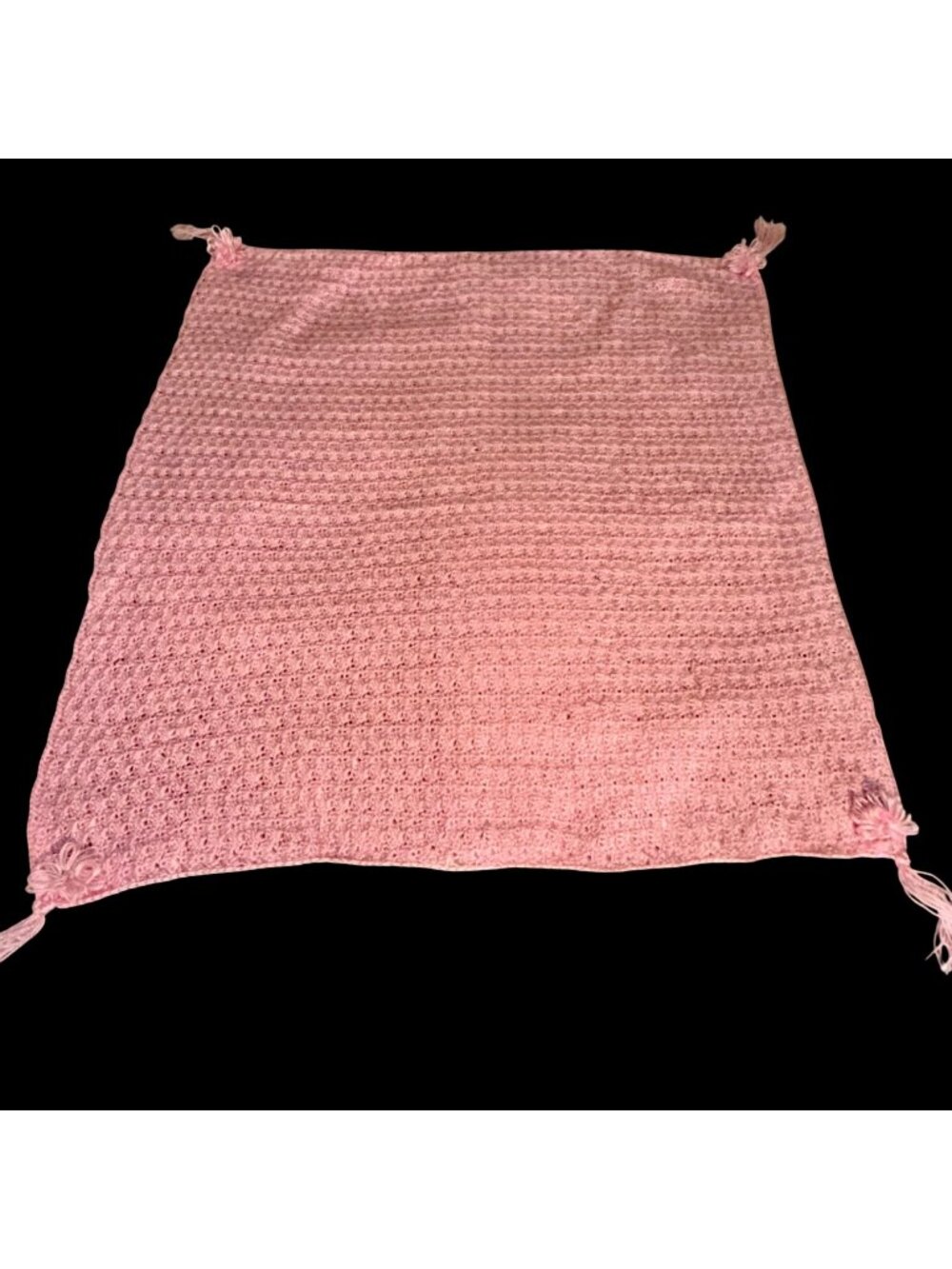Super Soft Handmade Pink Crochet Blanket With Tassels - 39x35 Inches - Soft Acry